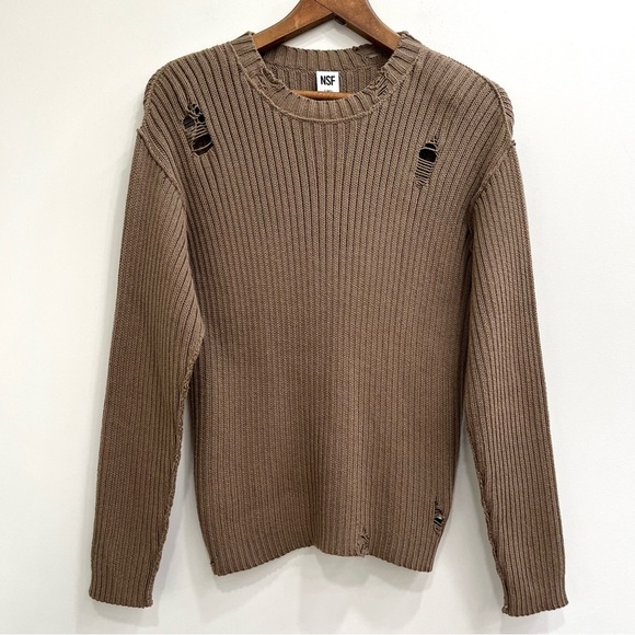 NSF Freddy Distressed Destroyed Oversized Sweater Ribbed Brown Size XS - Picture 1 of 13